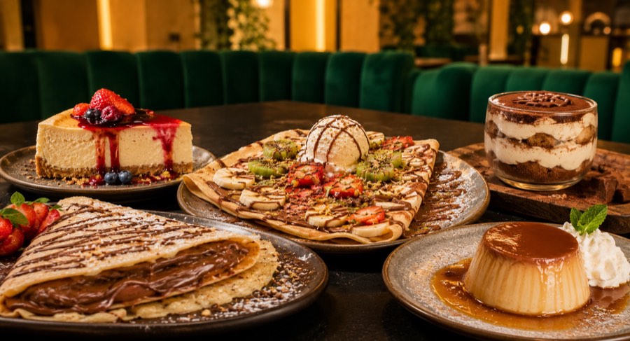 Dulces Sweet d'Or: tarta de queso, crêpes, tiramisú y flan