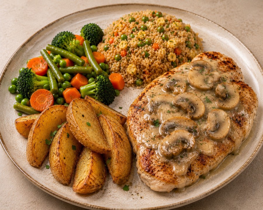 Pollo con salsa de champiñones