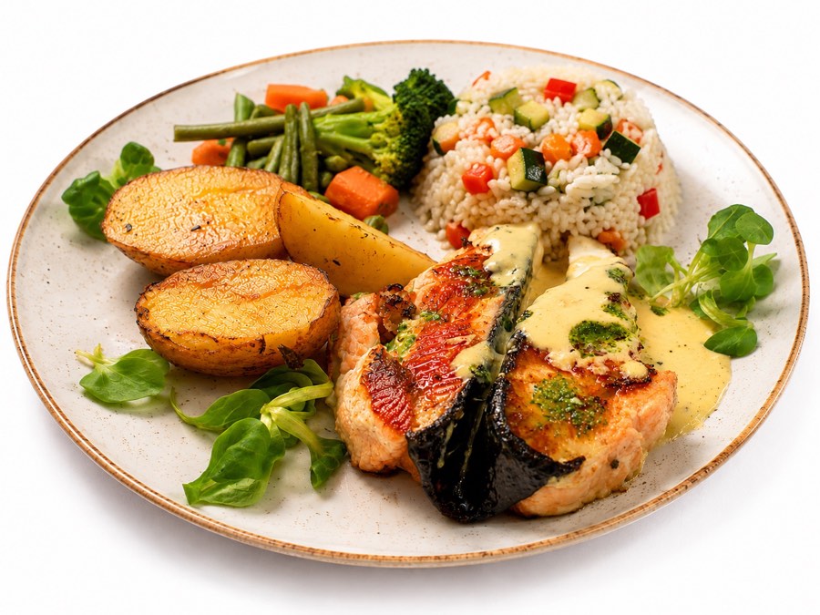 Salmón con costra de frutos secos y salsa de pescado
