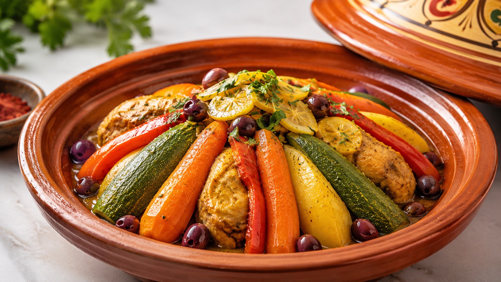 Tajine de pollo con verduras